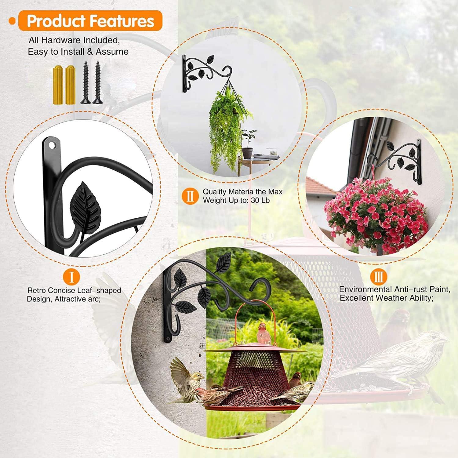 Gancho para Planta Colgante Axgo Negro, Soporte Pared 27.2 kg