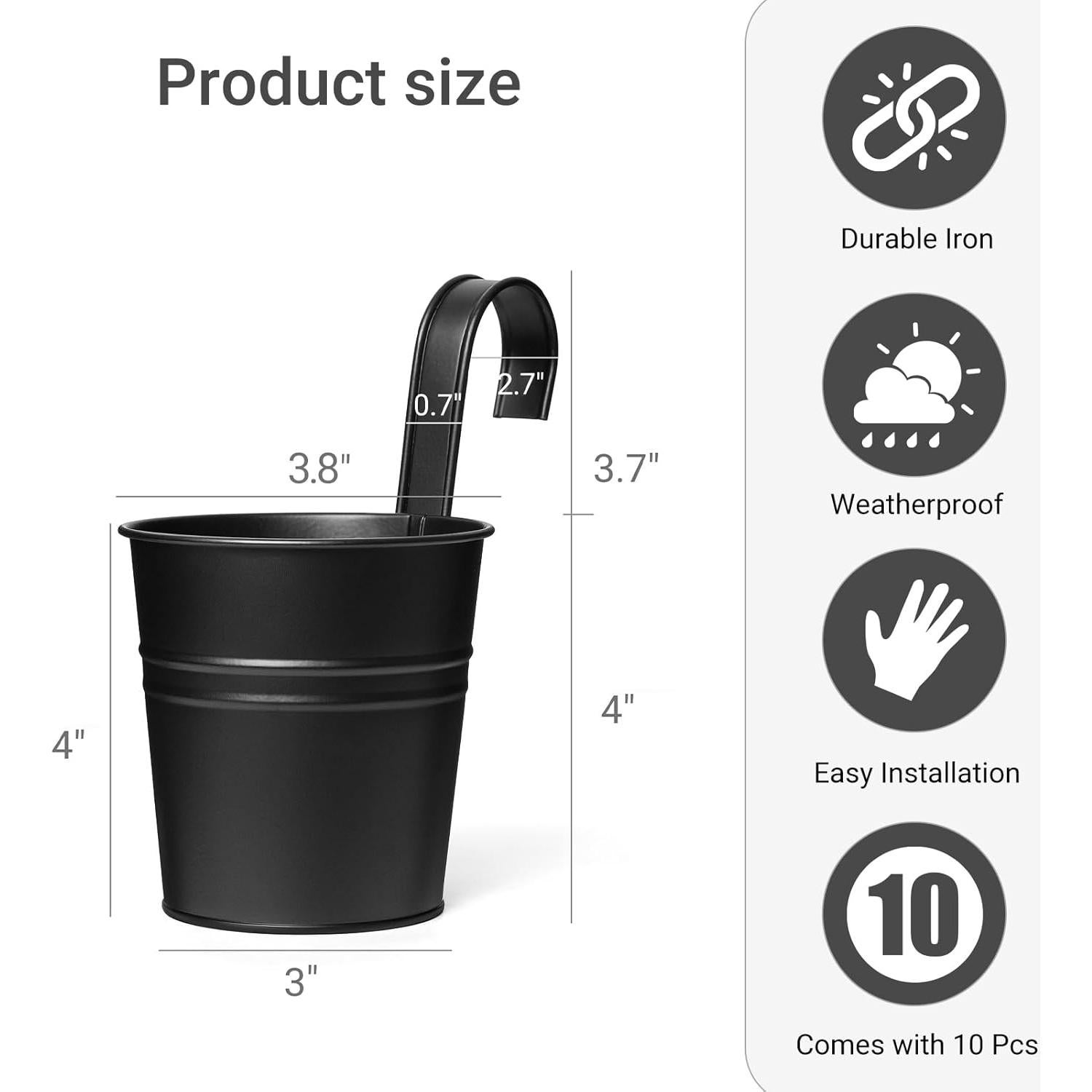 Macetas Colgantes de Metal Dahey 10 Pcs 10.16 cm Negro