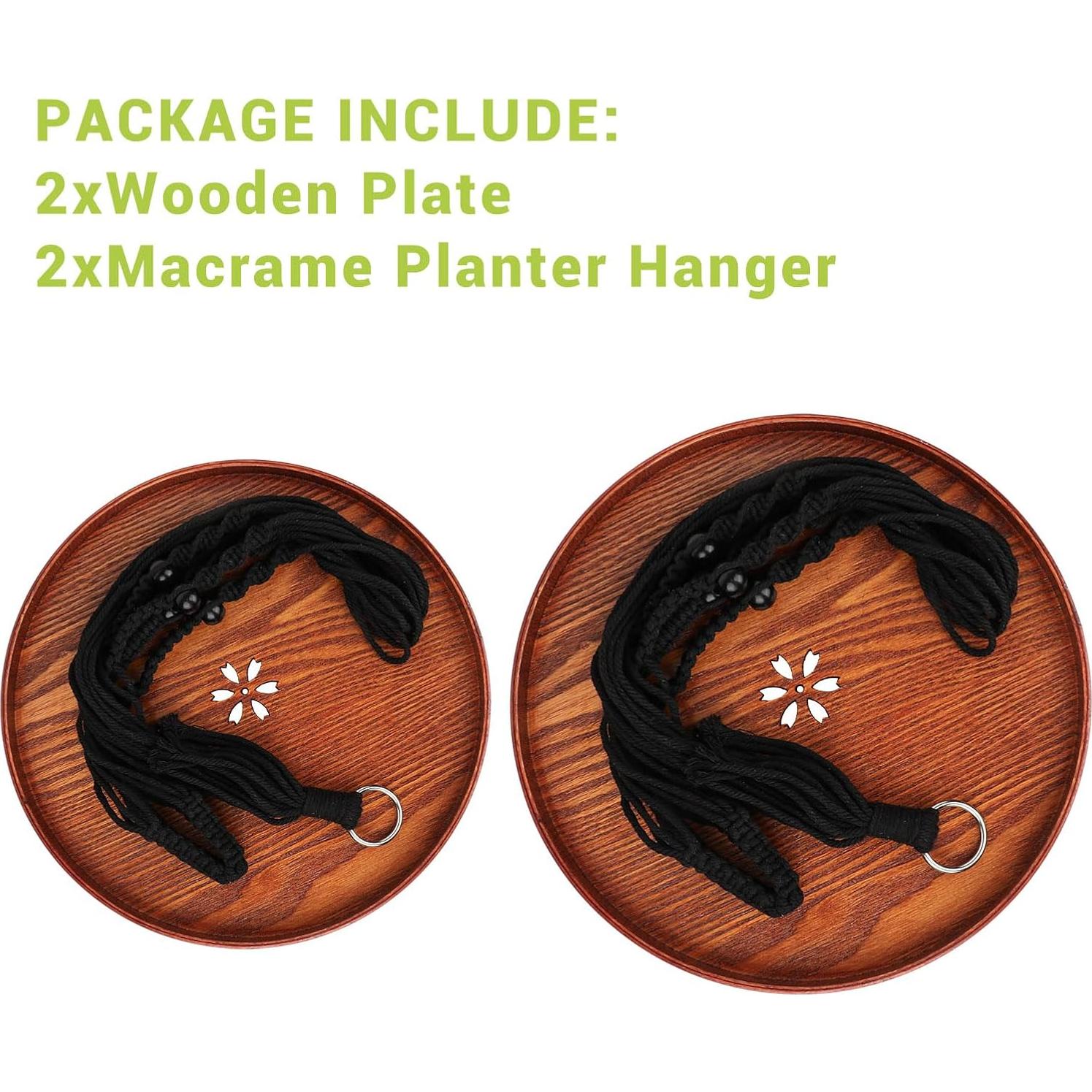 Soporte de Macramé E-KNOW para Plantas - 2 Estantes de Madera