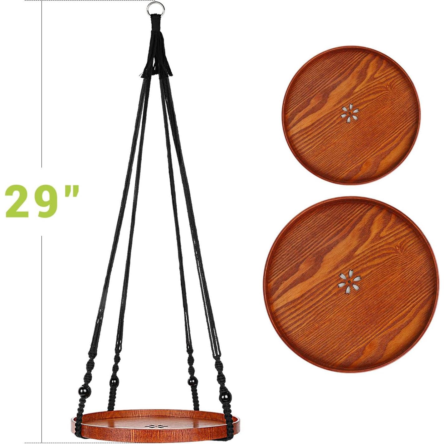 Soporte de Macramé E-KNOW para Plantas - 2 Estantes de Madera