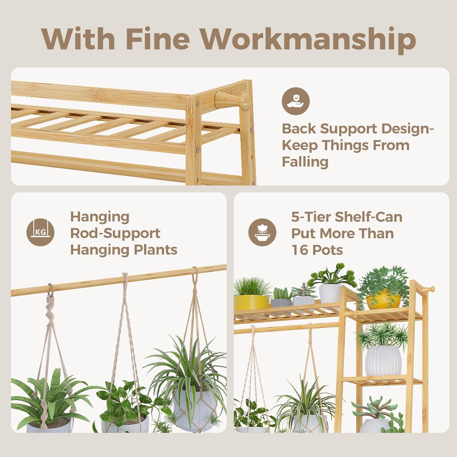 Estante de Plantas de Bambú Bamworld 5 Niveles para Interior