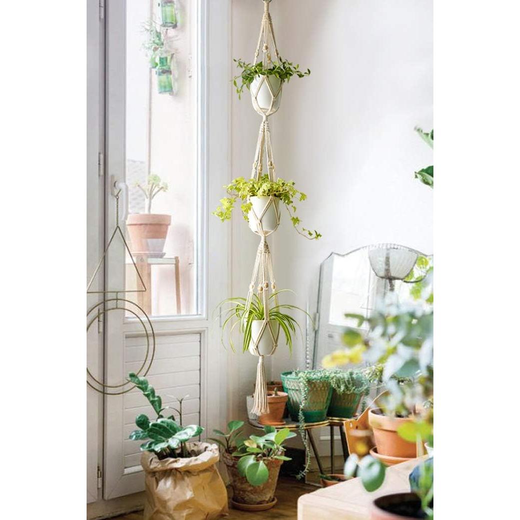 Colgador de Plantas de Macramé Mkono 3 Niveles Algodón 177.8 cm