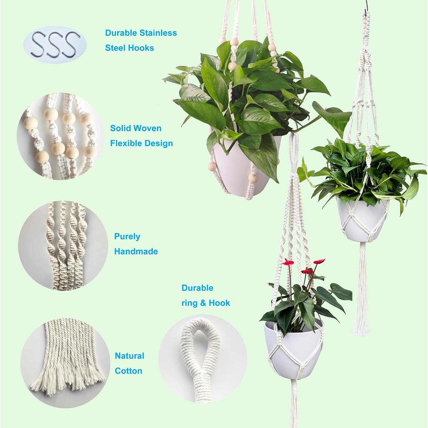 Ganchos de Techo para Plantas WIWUE GUO - 3 Paquete Boho