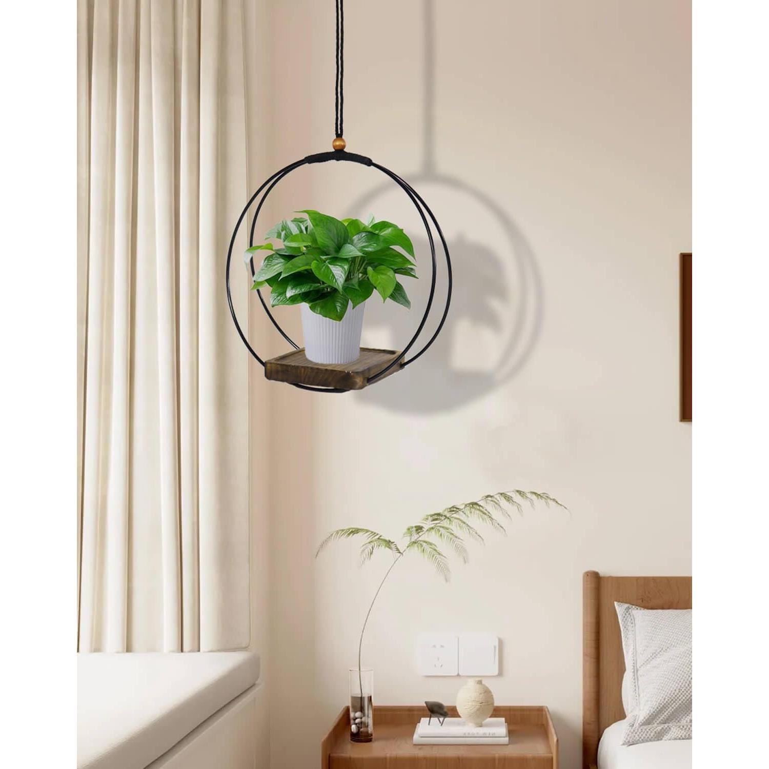 Maceta Colgante Vensovo para Plantas de Interior - 1 Pcs con Soporte de Metal y Base de Madera