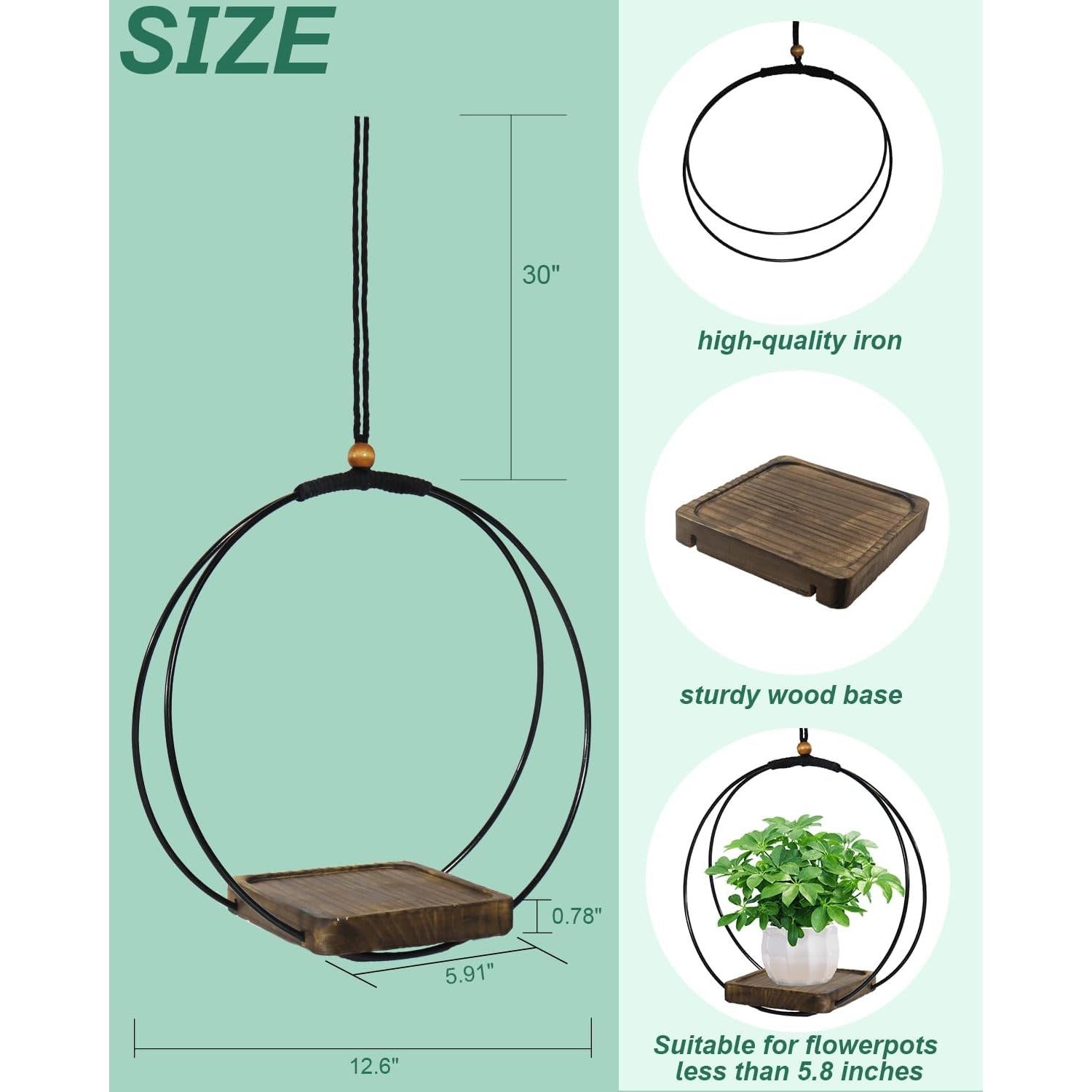 Maceta Colgante Vensovo para Plantas de Interior - 1 Pcs con Soporte de Metal y Base de Madera