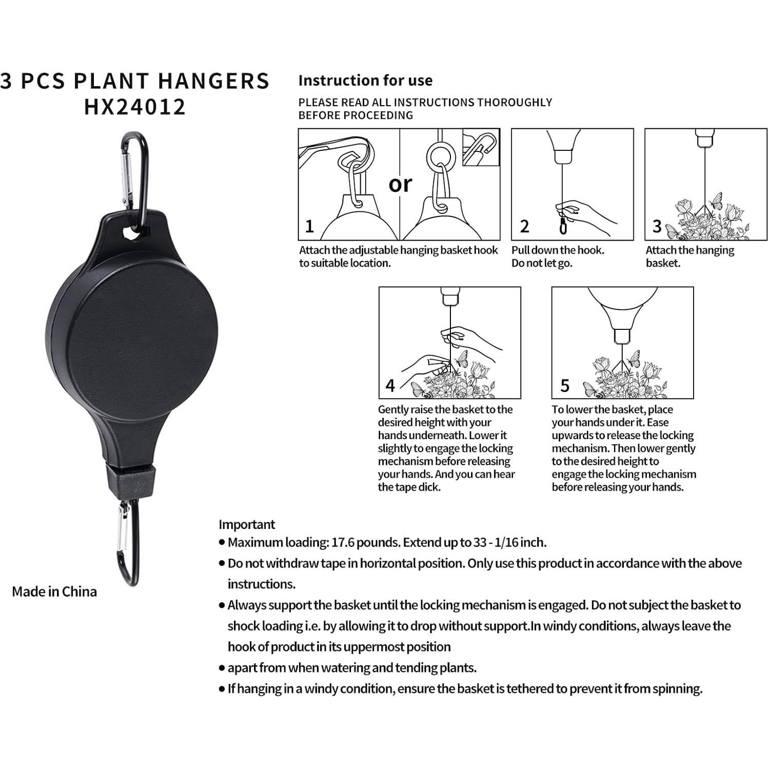 Soporte de Planta Retráctil HOGXUAE 3 Pcs Negro 10 kg