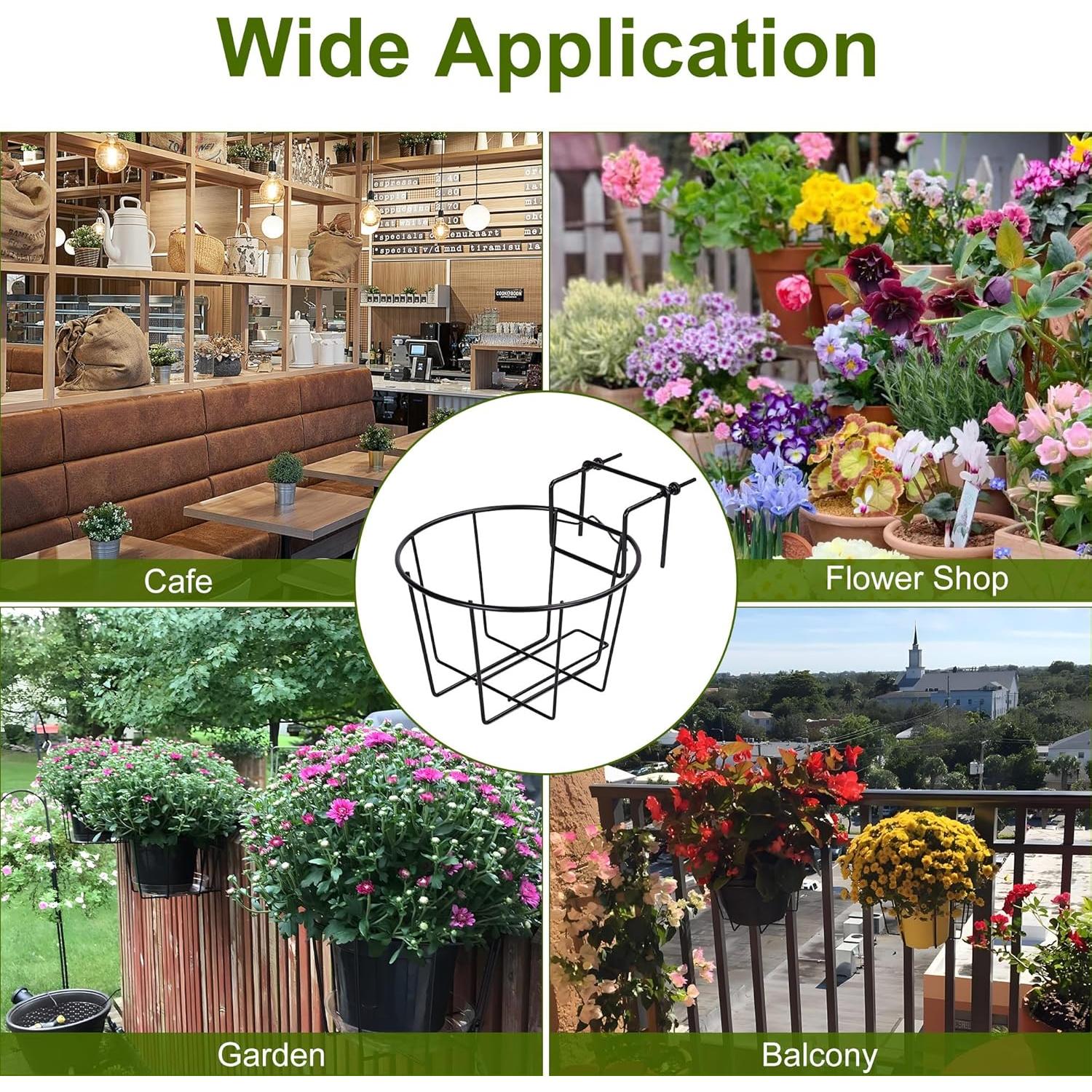 Macetero Colgante TQVAI de Barandilla 10" Negro Ajustable