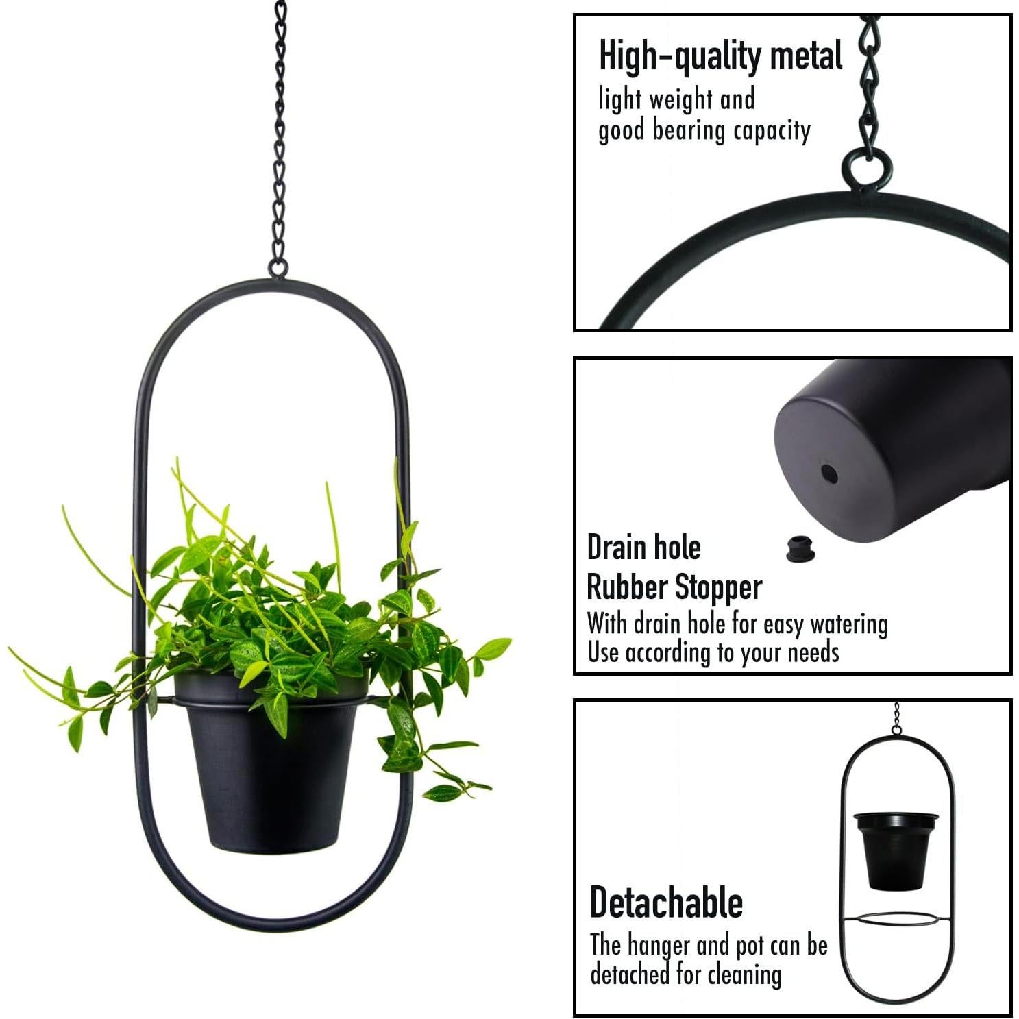 Macetas Colgantes de Metal HemePaha, Juego de 2 Ovaladas 13 cm