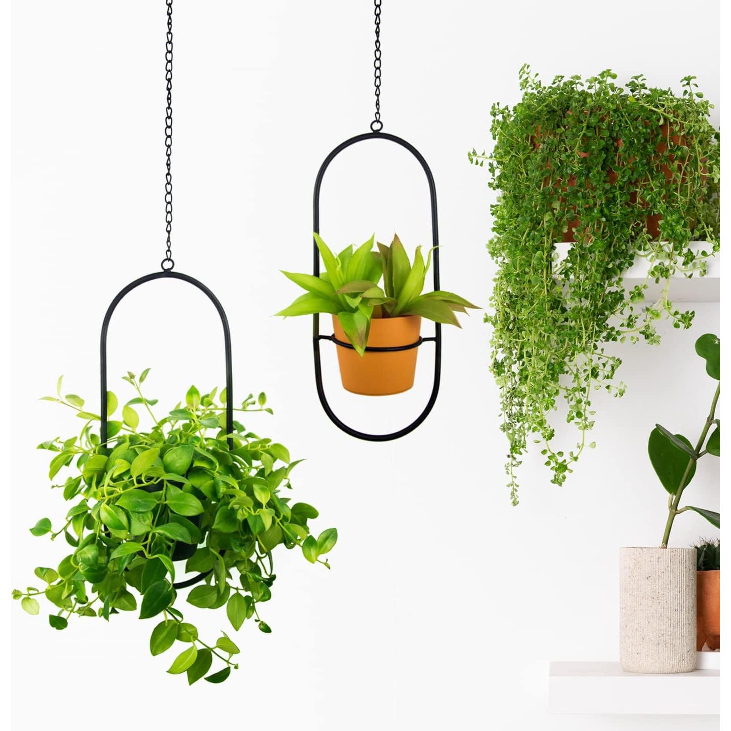 Macetas Colgantes de Metal HemePaha, Juego de 2 Ovaladas 13 cm