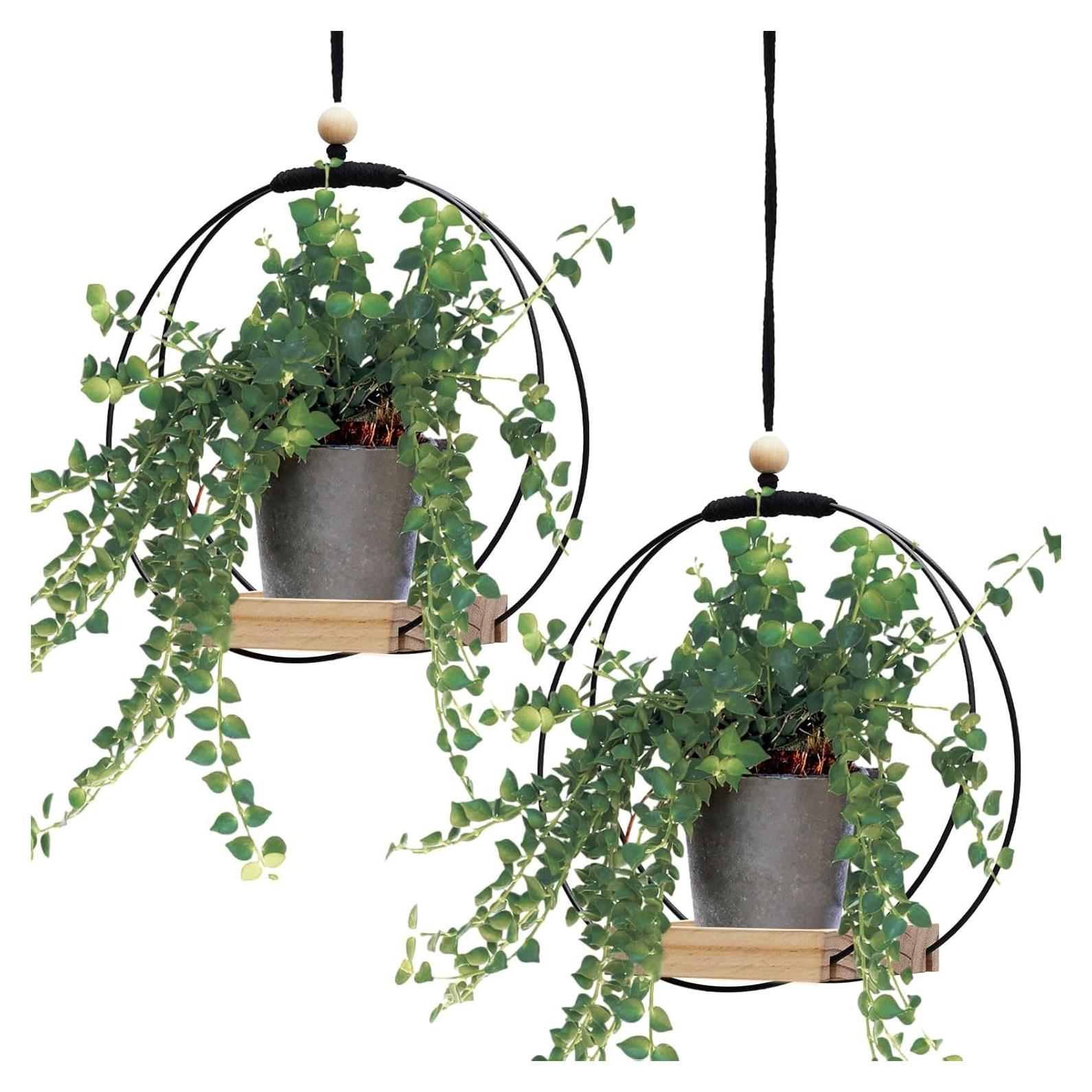 Soporte de Planta Colgante Geelin con Base de Madera - 2 Piezas