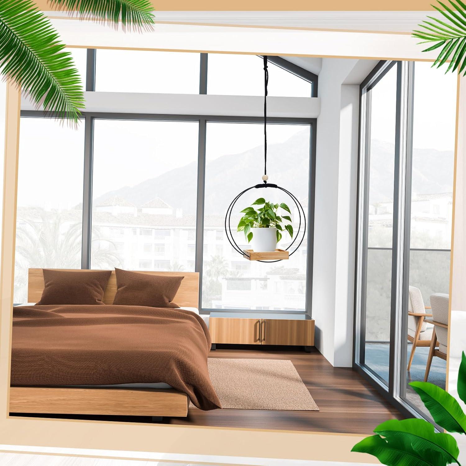 Soporte de Planta Colgante Geelin con Base de Madera - 2 Piezas