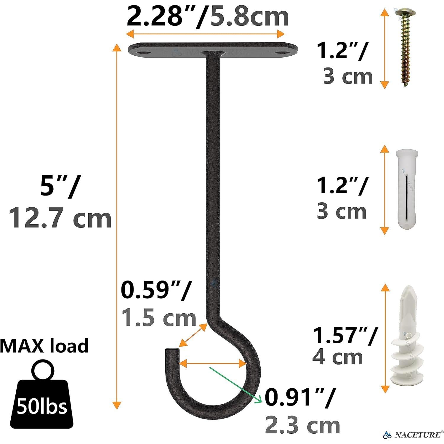 Ganchos de Techo NACETURE 12.7 cm Alta Resistencia 2 Pzs