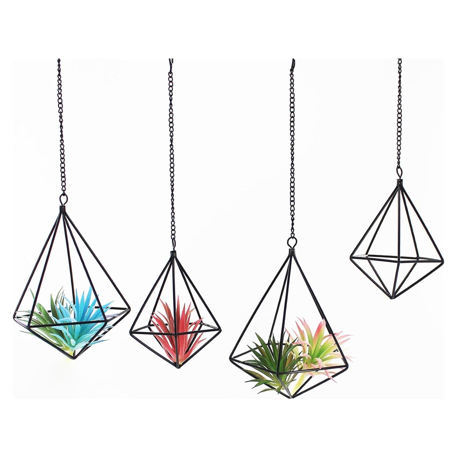 Soportes de Plantas de Aire Geométricos Libproqia - 4 Cestas de Metal Negras