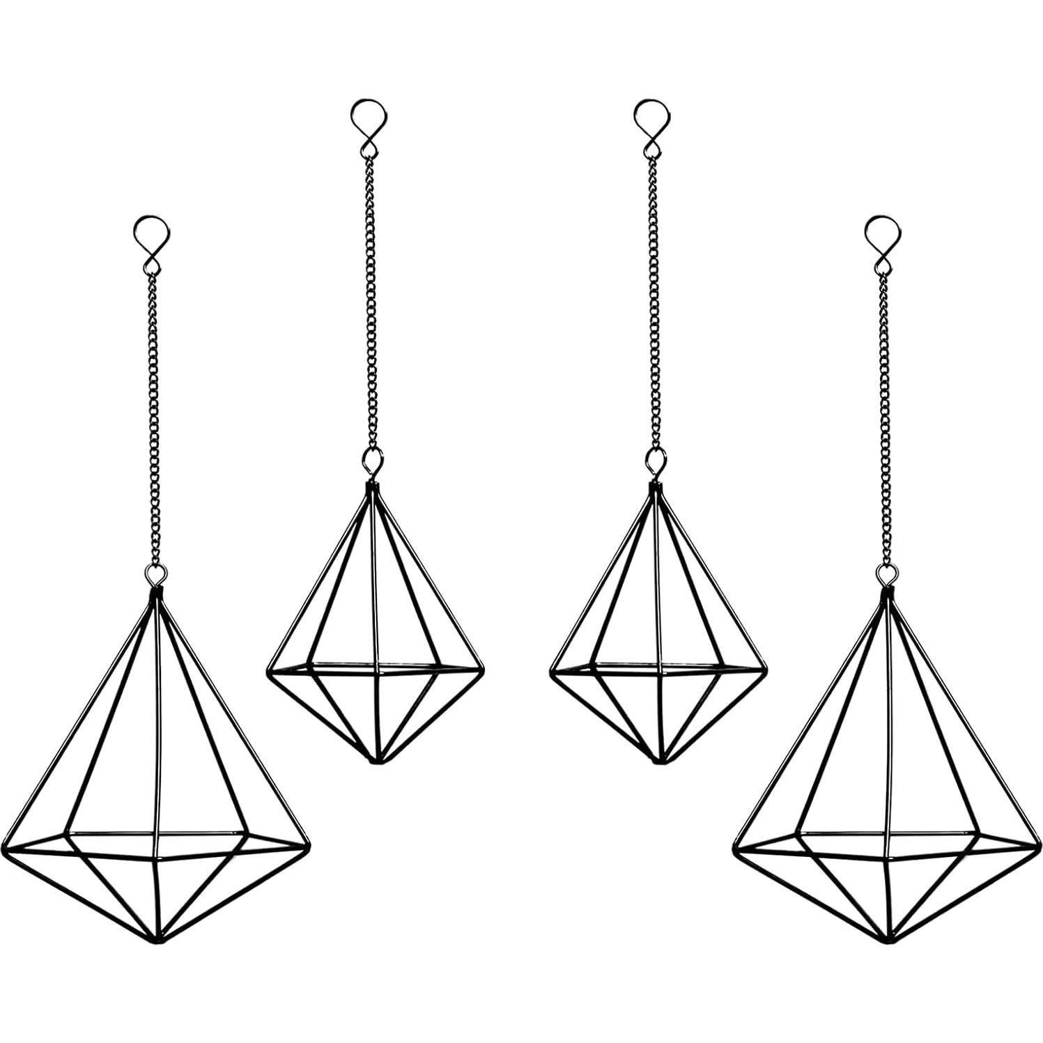 Soportes de Plantas de Aire Geométricos Libproqia - 4 Cestas de Metal Negras
