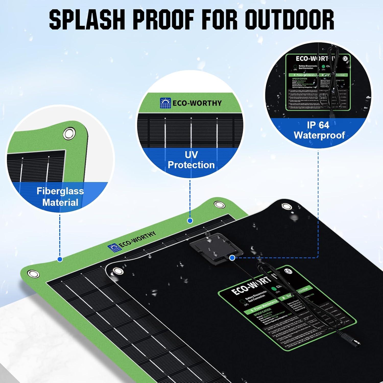 Cargador Solar ECO-WORTHY 7.5W 12V Impermeable