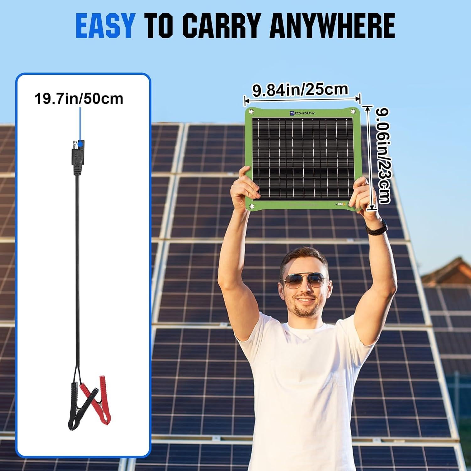 Cargador Solar ECO-WORTHY 7.5W 12V Impermeable