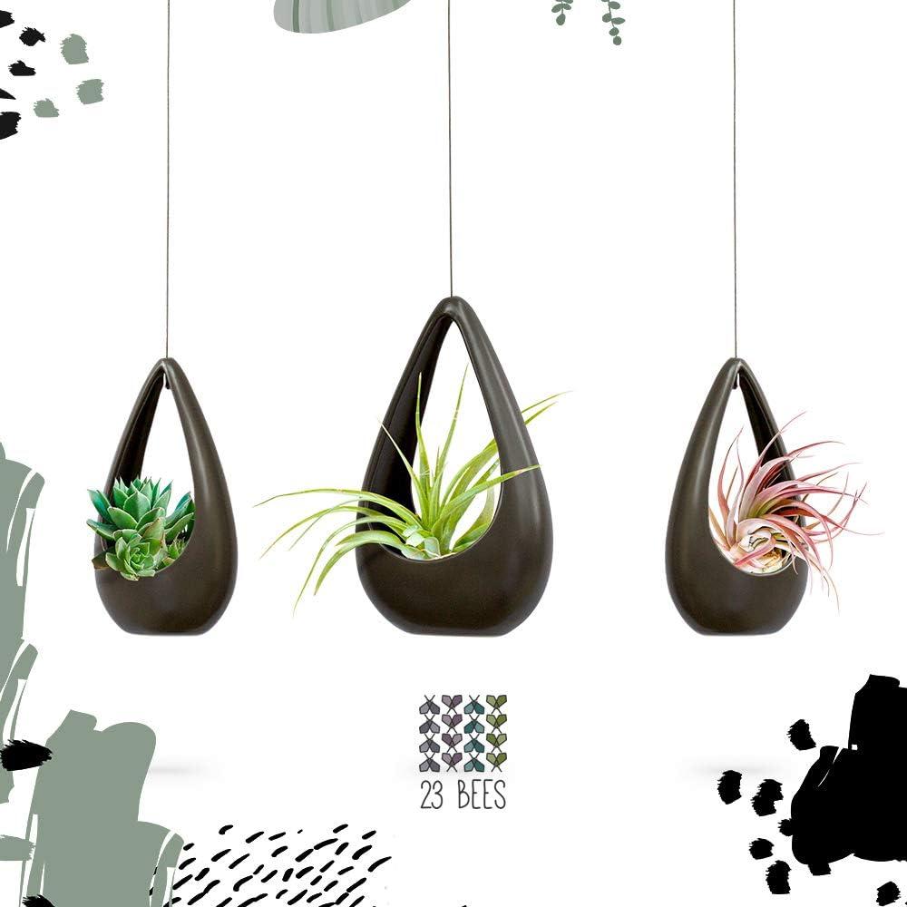 Macetas Colgantes de Cerámica 23 Abejas - Paquete de 3 Gris