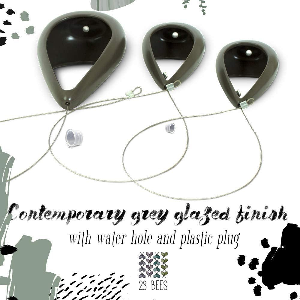 Macetas Colgantes de Cerámica 23 Abejas - Paquete de 3 Gris
