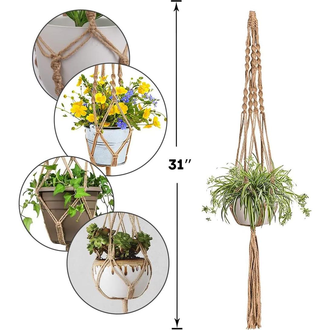 Soporte de Macramé para Plantas LINXIU 80 cm Yute 2 Paquetes