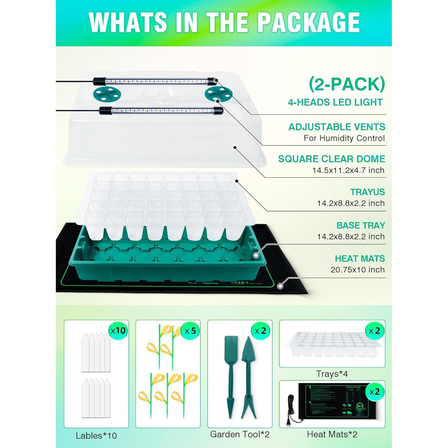 Bandeja de Germinación Hugbow 80 Celdas con Luz LED y Almohadilla Térmica