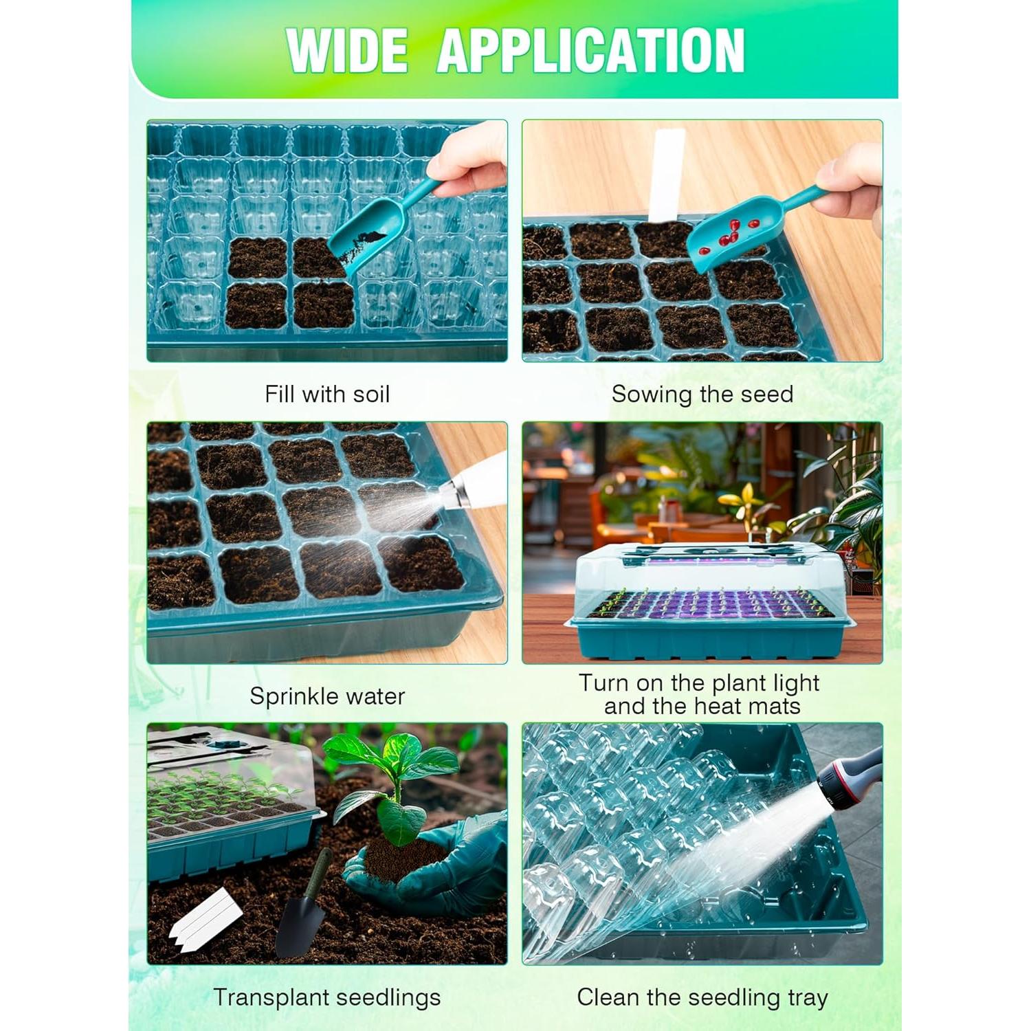 Bandeja de Germinación Hugbow 80 Celdas con Luz LED y Almohadilla Térmica