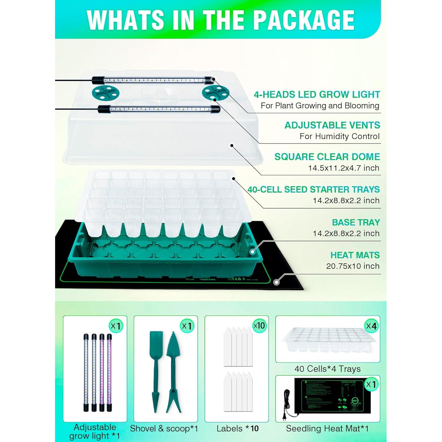Kit de Germinación Hugbow 4 Bandejas 160 Celdas con Luz LED