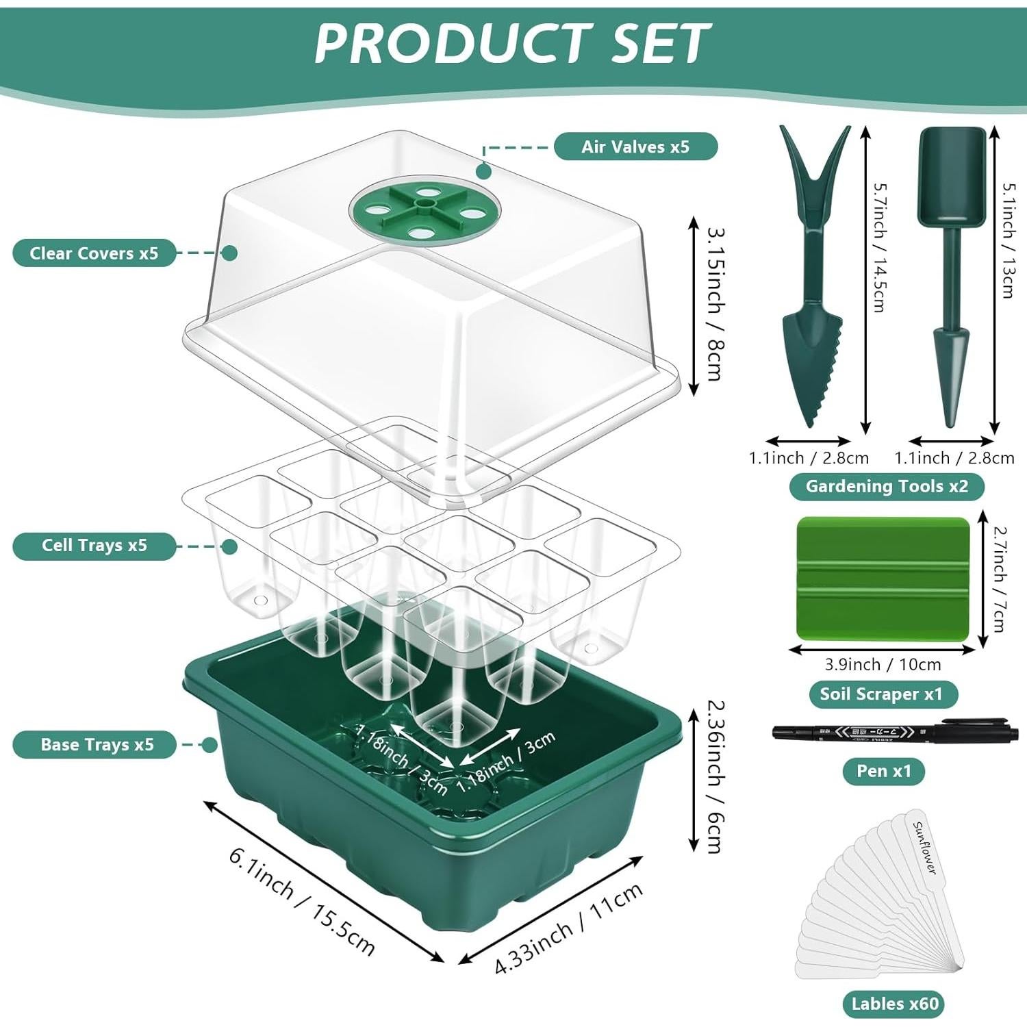 Juego de Bandejas para Iniciar Semillas Artcome - 60 Celdas