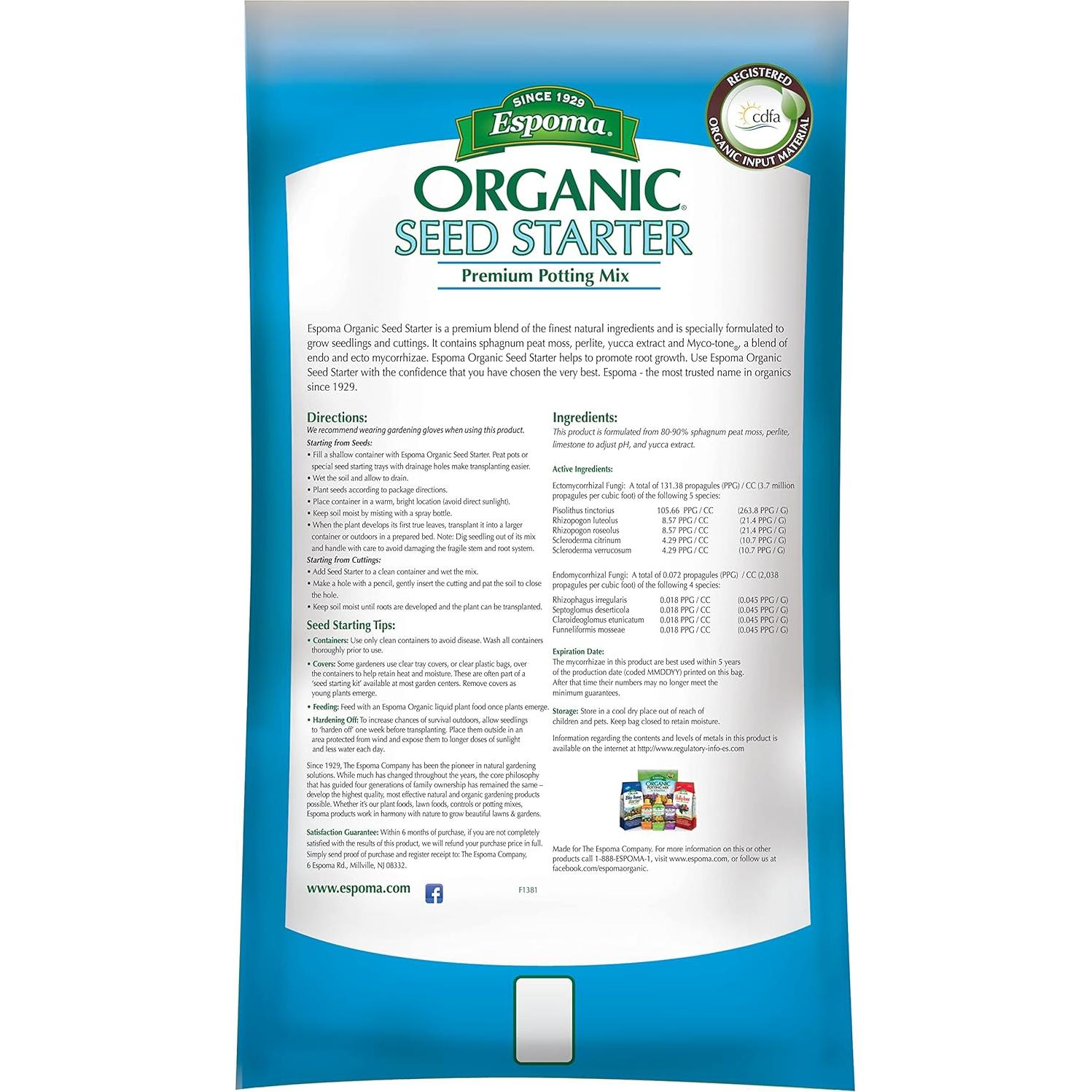 Mezcla de Tierra para Semillas Orgánica Espoma 15.14 L