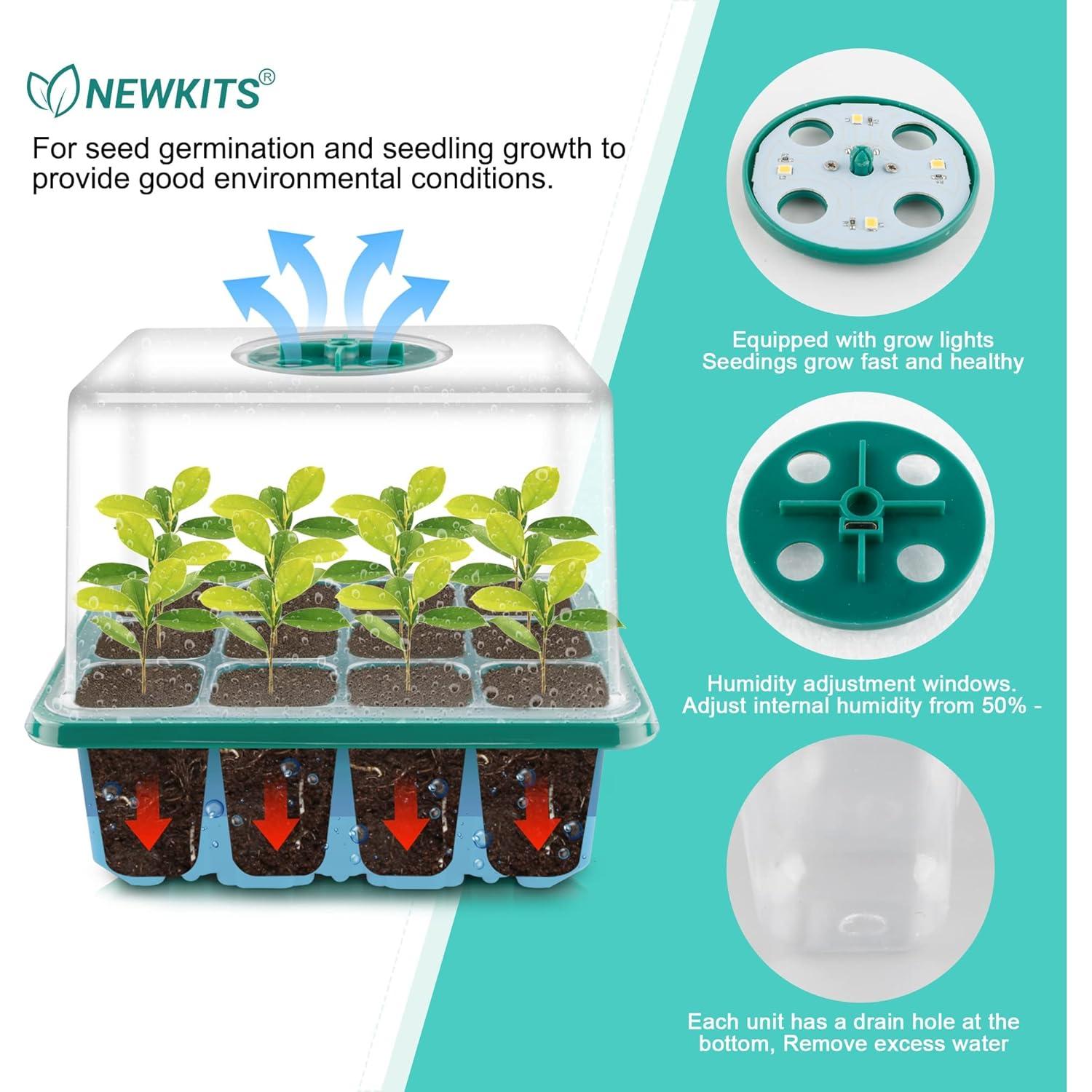 Bandeja de Germinación de Semillas NEWKITS con Luz LED 12 Celdas