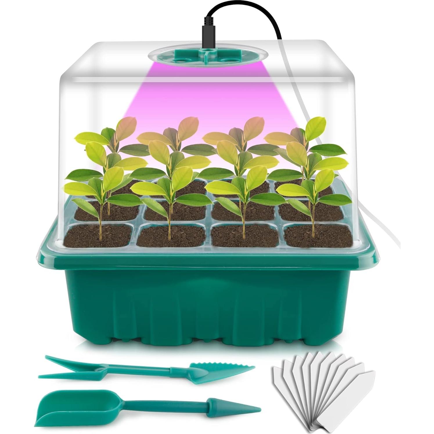 Bandeja de Germinación de Semillas NEWKITS con Luz LED 12 Celdas