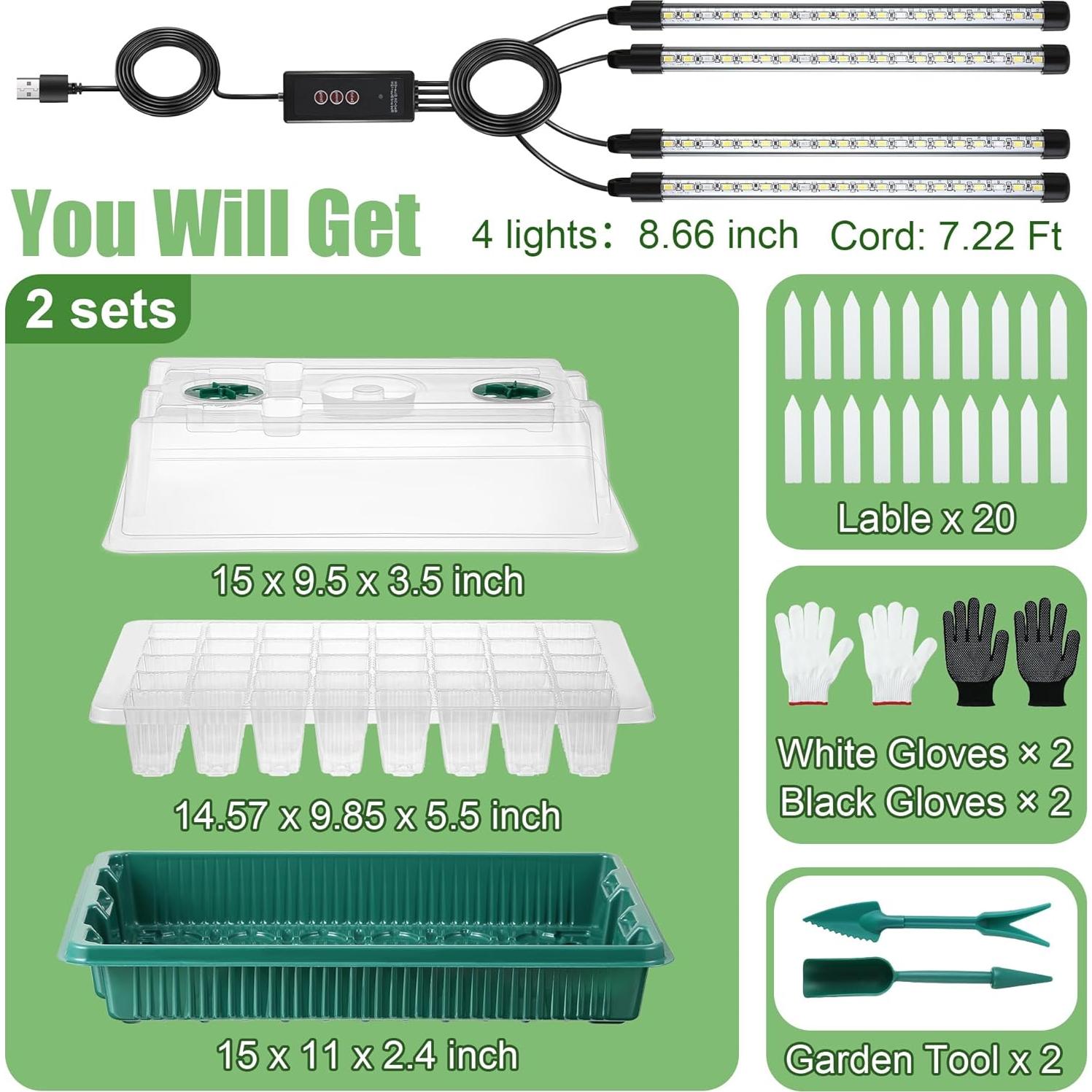Kit de Inicio de Semillas Saillong 2 Bandejas con Luz LED