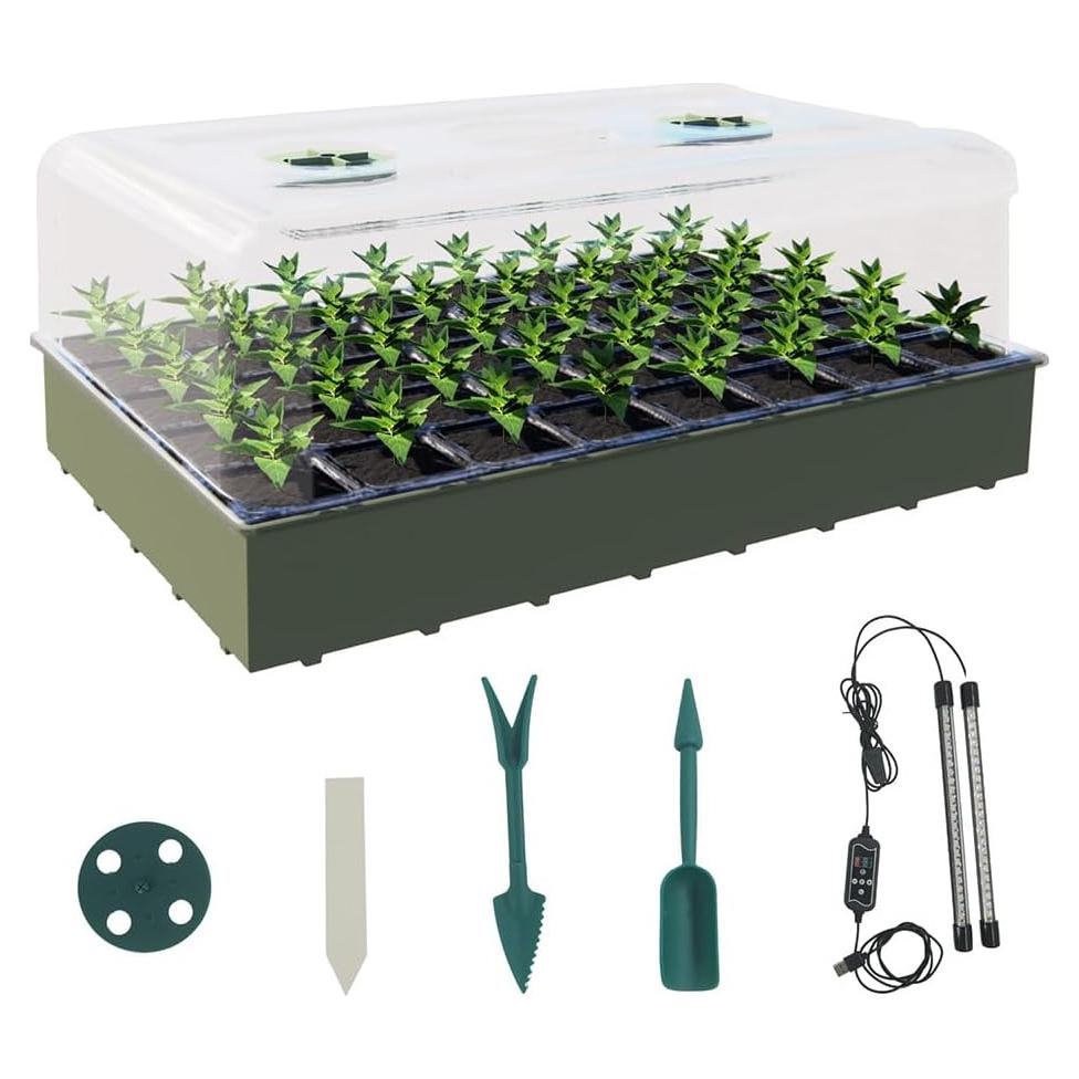 KSONE Kit de Bandeja para Semillas con Luz Calentadora 40 Celdas
