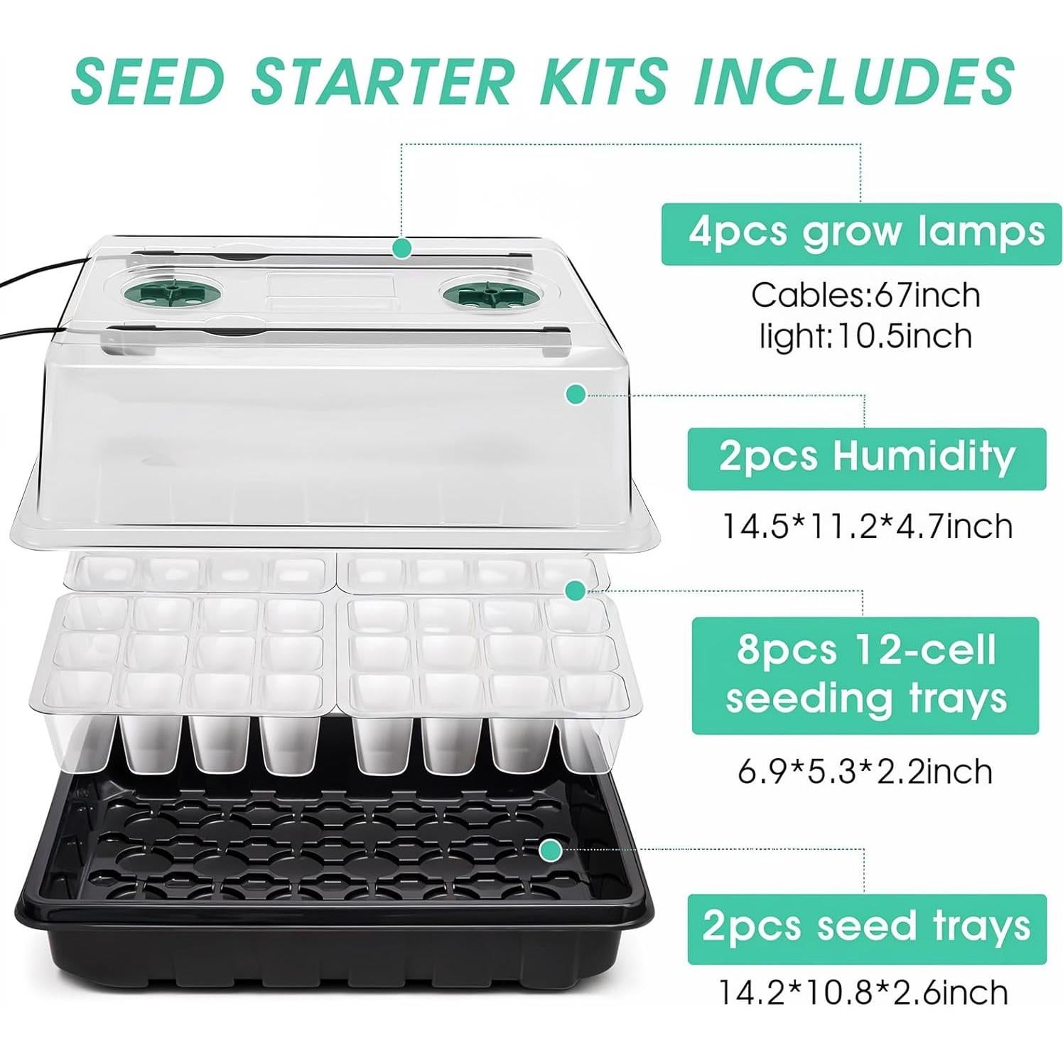 Bandeja de Inicio de Semillas Ryscam con Luz Crecimiento 96 Celdas