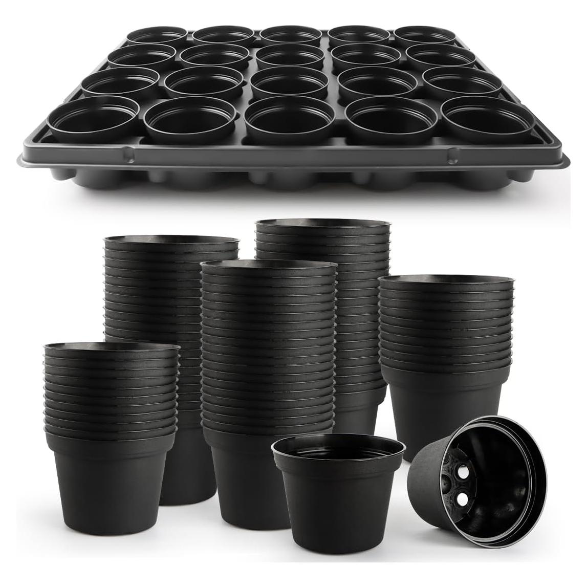Macetas de Plástico 3 Pulgadas 100 Pcs + 5 Bandejas Drenaje