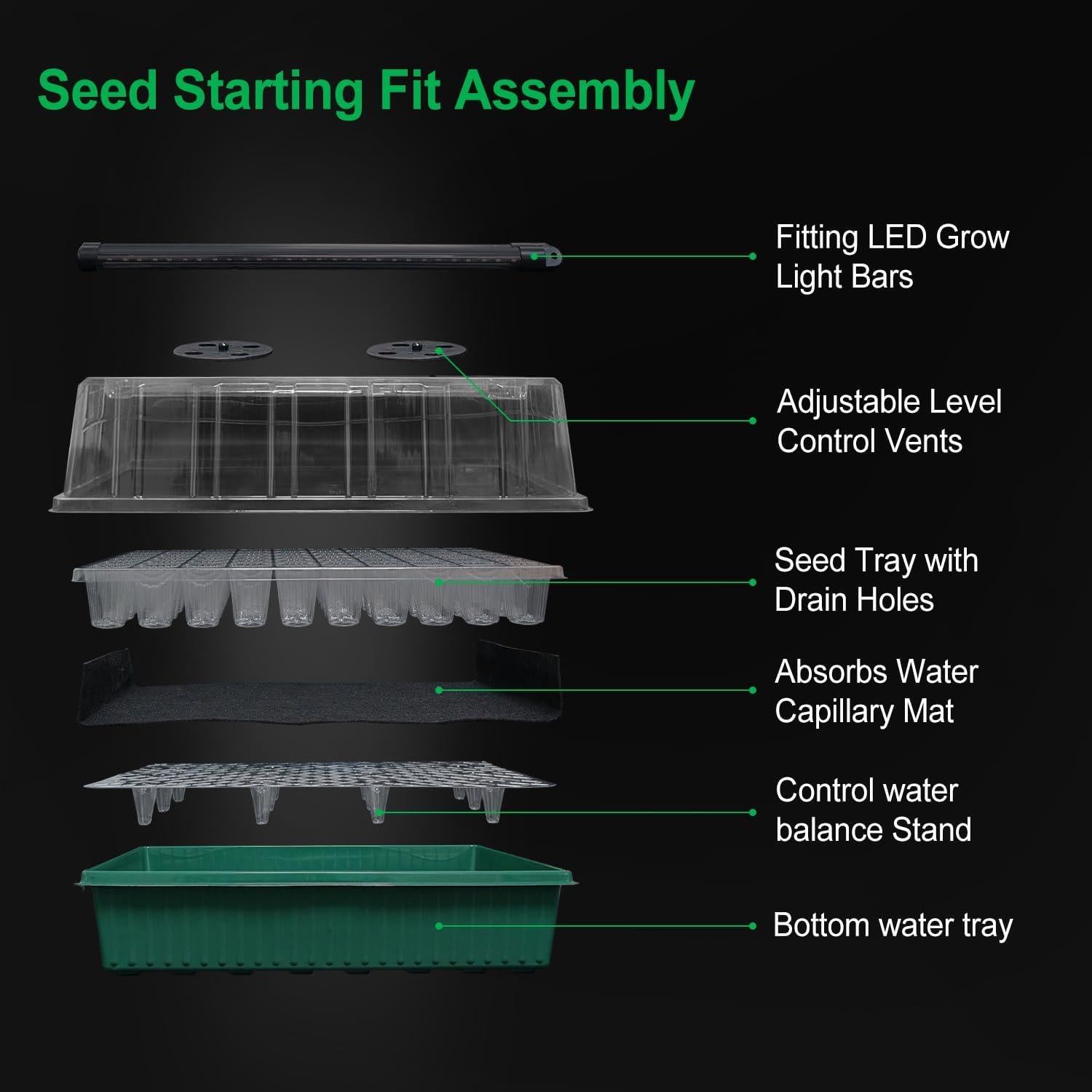 Bandeja de Inicio de Semillas TONYFUL con Luz de Crecimiento 60 Celdas