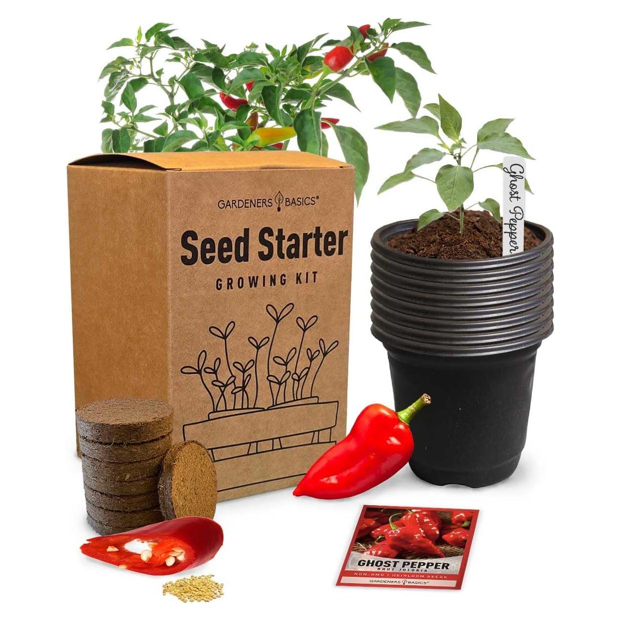 Kit de Cultivo de Semillas de Pimiento Fantasma Gardeners Basics - Incluye Macetas y Discos de Suelo