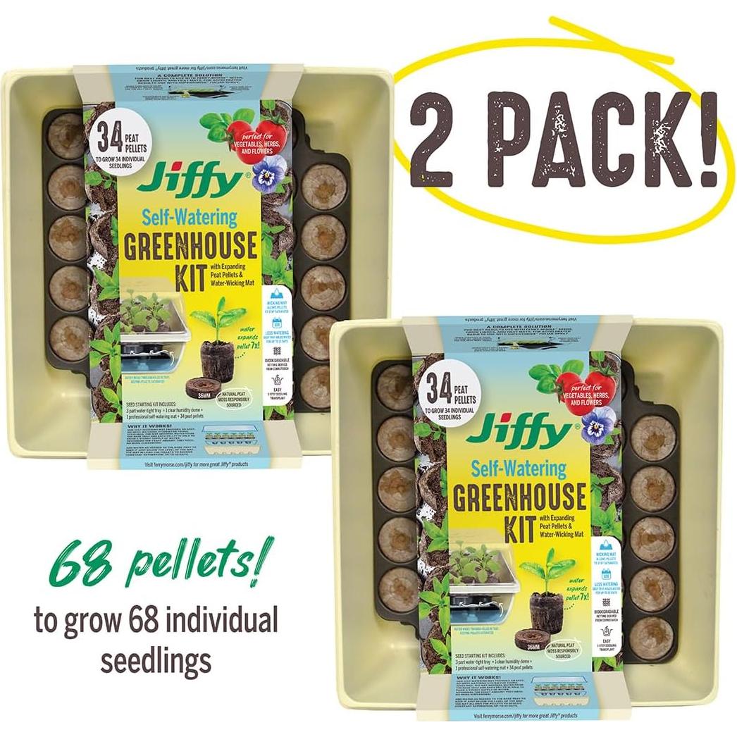 Kit de Inicio de Semillas Jiffy - 2 Bandejas 34 Celdas 68 Pellets