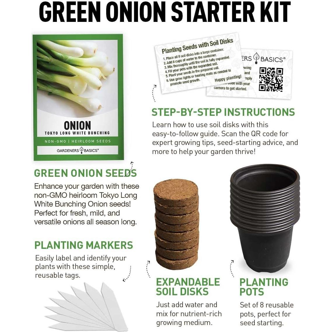 Kit de Inicio Semillas Cebolla Verde Bunching Gardeners Basics