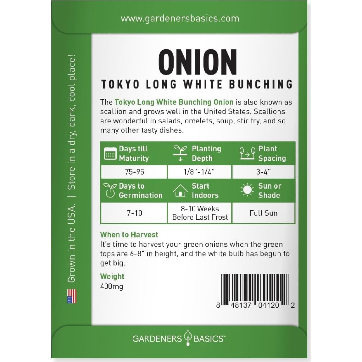 Kit de Inicio Semillas Cebolla Verde Bunching Gardeners Basics