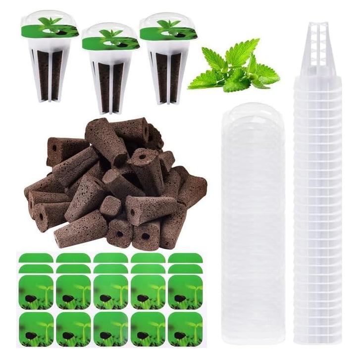 Kit de Cápsulas de Semillas Hidropónicas YBB - 30 Esponjas, Cestas y Domos