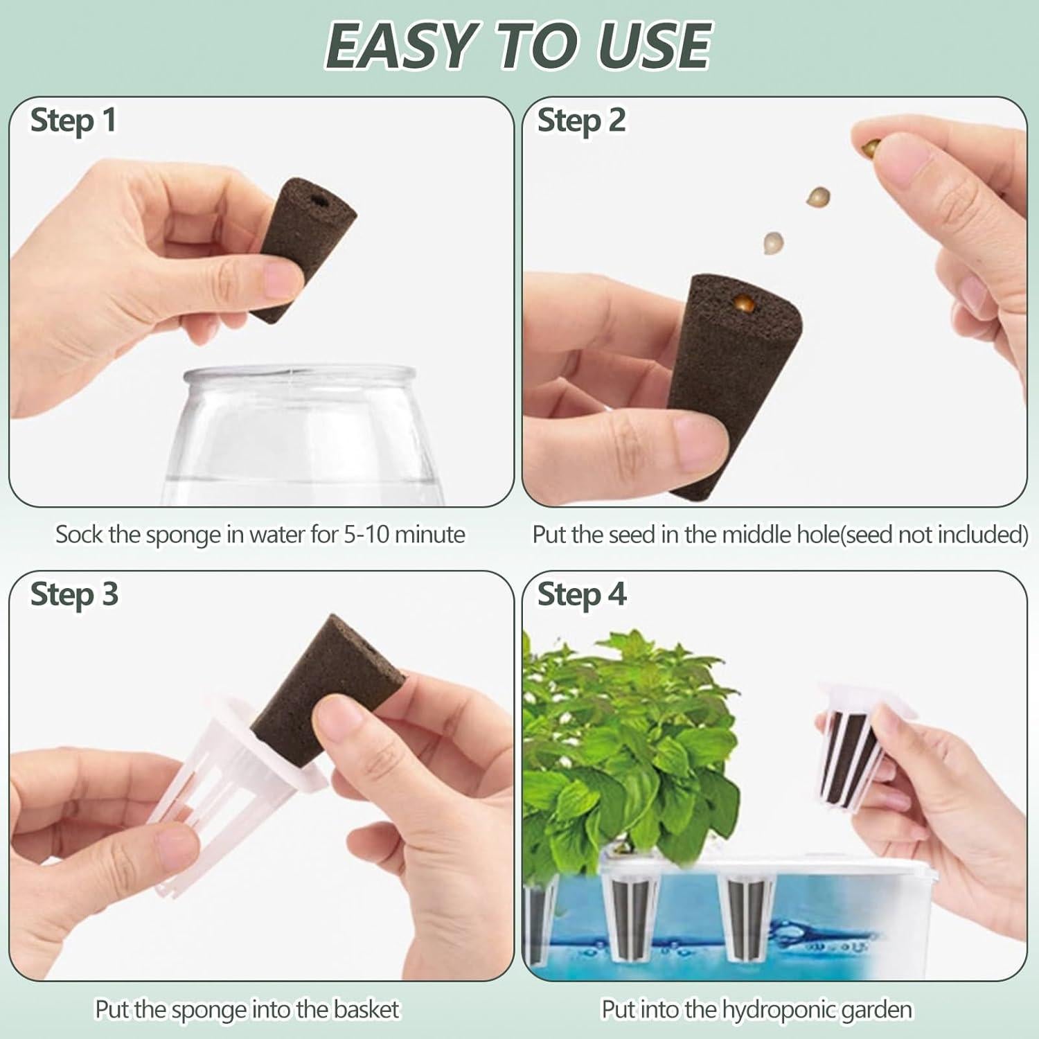 Kit de Cápsulas de Semillas Hidropónicas YBB - 30 Esponjas, Cestas y Domos