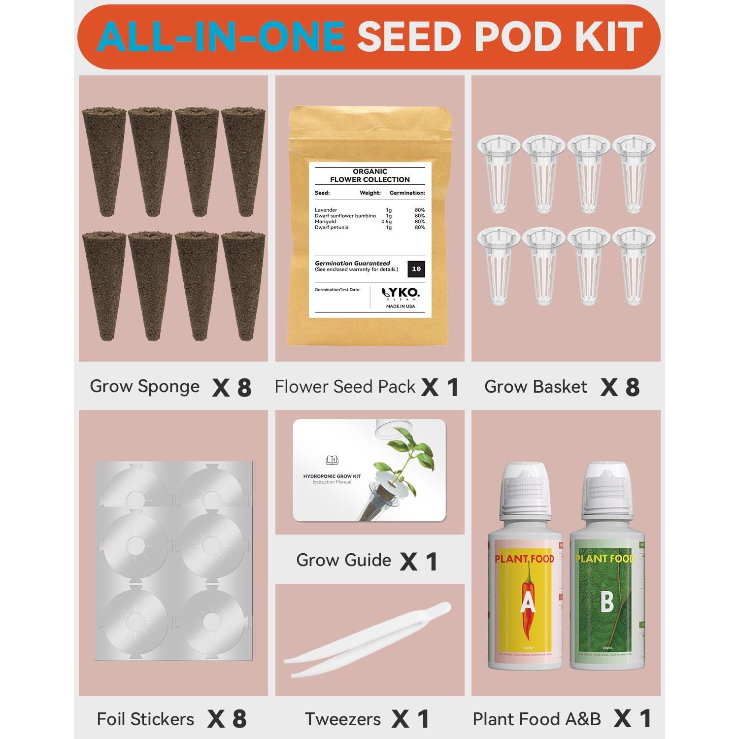 Kit de Semillas Hidropónicas LYKOCLEAN 8 Vainas Flores