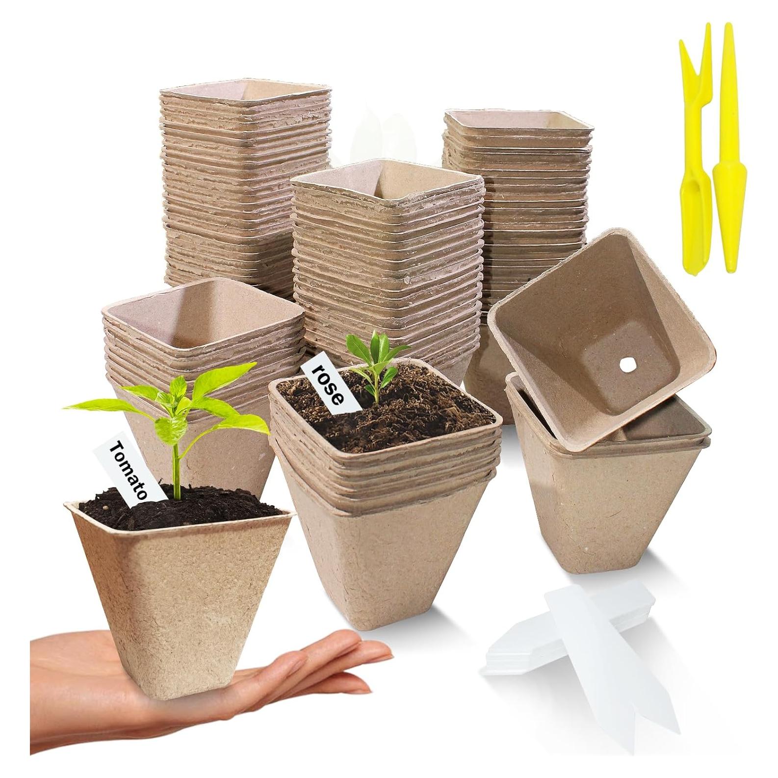 70 Macetas Biodegradables Cuadradas 8 cm Doubleggs para Jardín