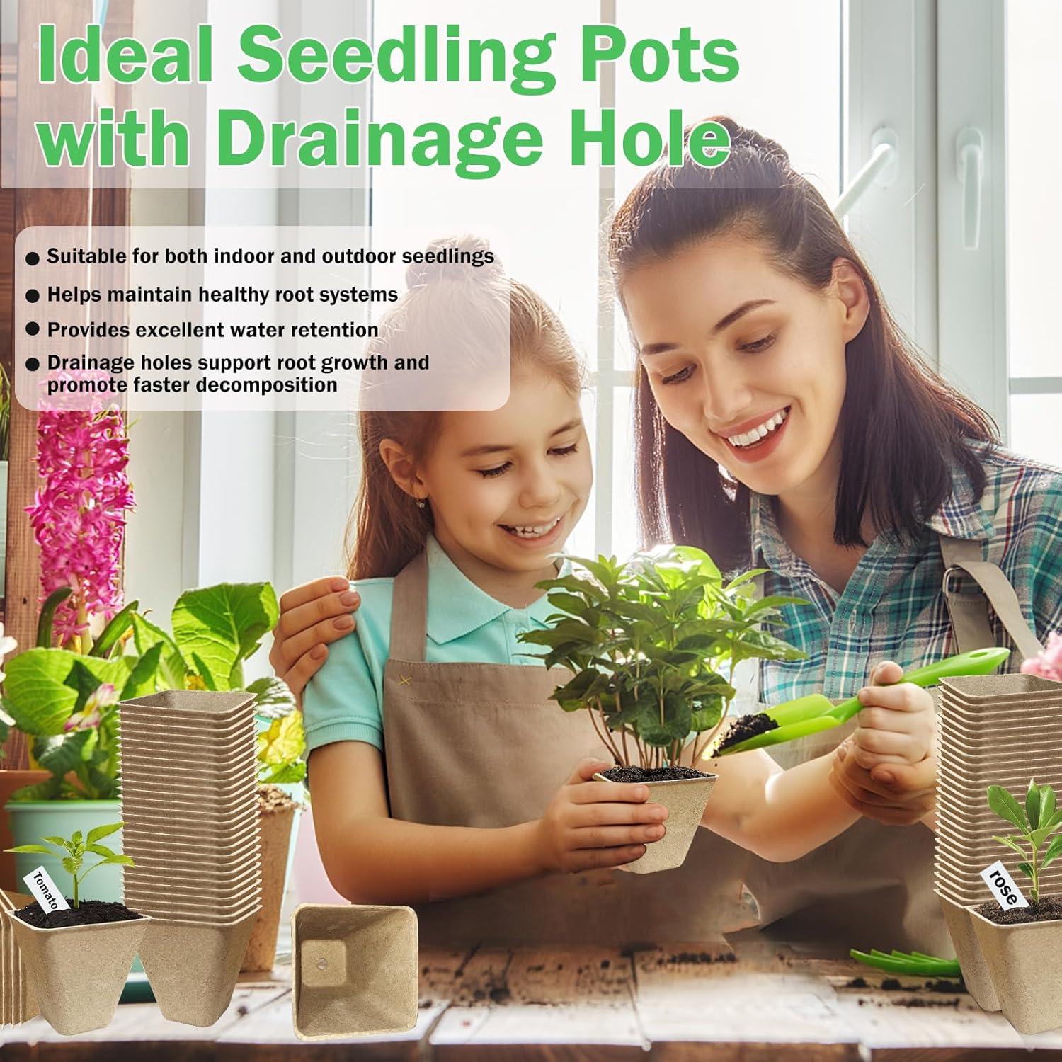 70 Macetas Biodegradables Cuadradas 8 cm Doubleggs para Jardín