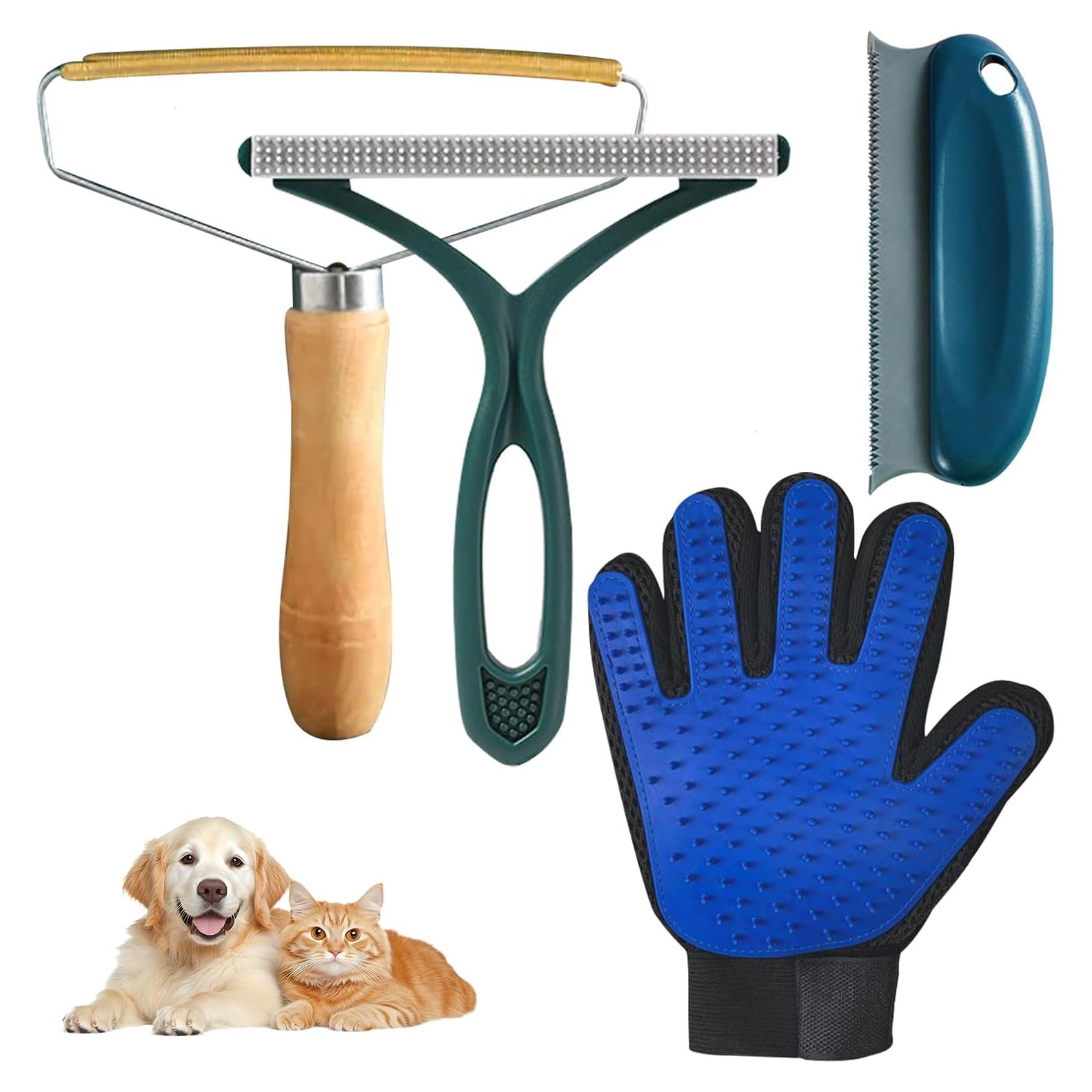 Set Quitapelos para Mascotas 4 Piezas Yunlnny - Guante y Cepillos