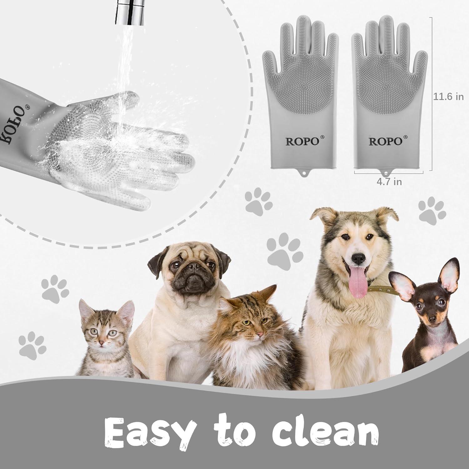 Guantes de Silicona ROPO para Cuidado de Mascotas - Gris