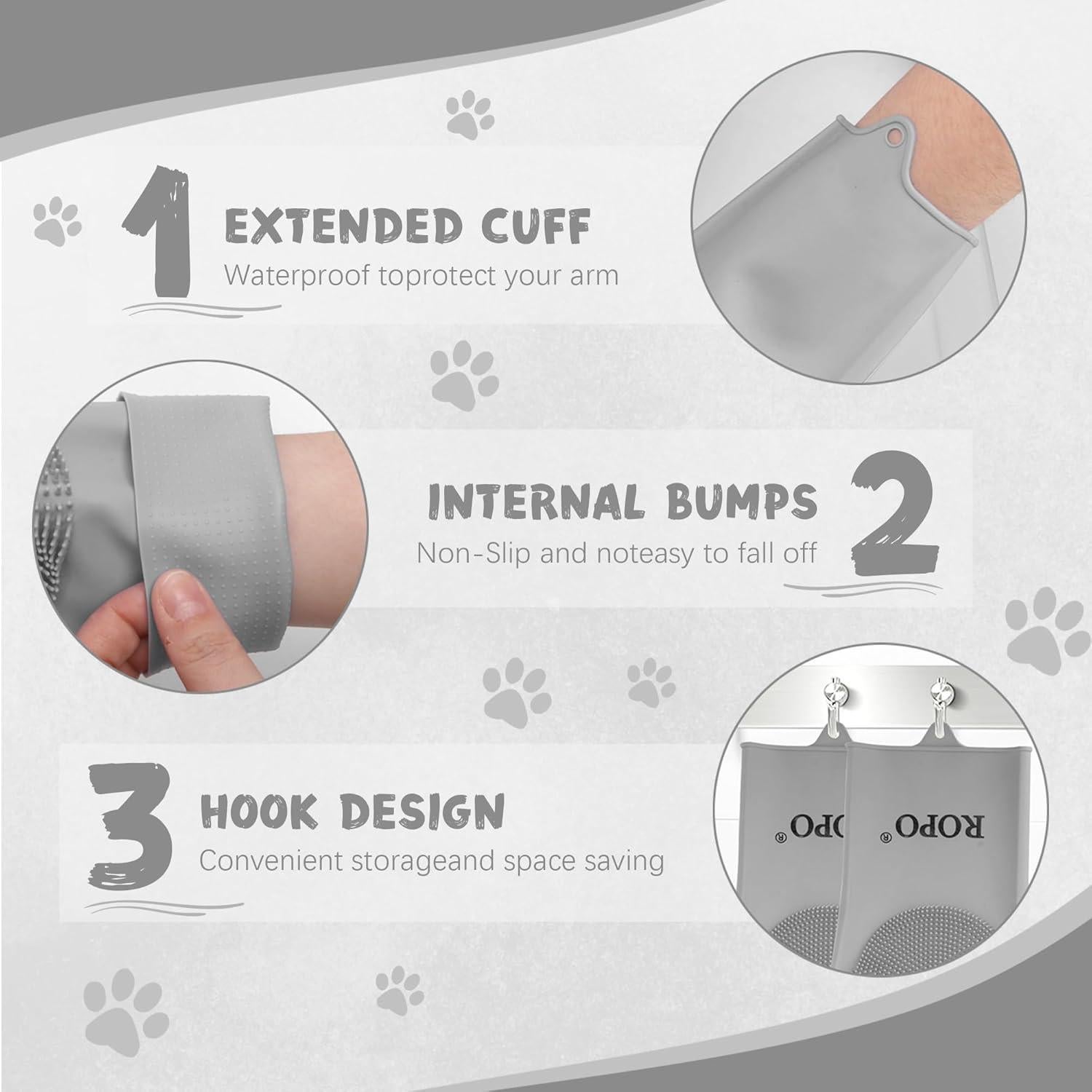 Guantes de Silicona ROPO para Cuidado de Mascotas - Gris