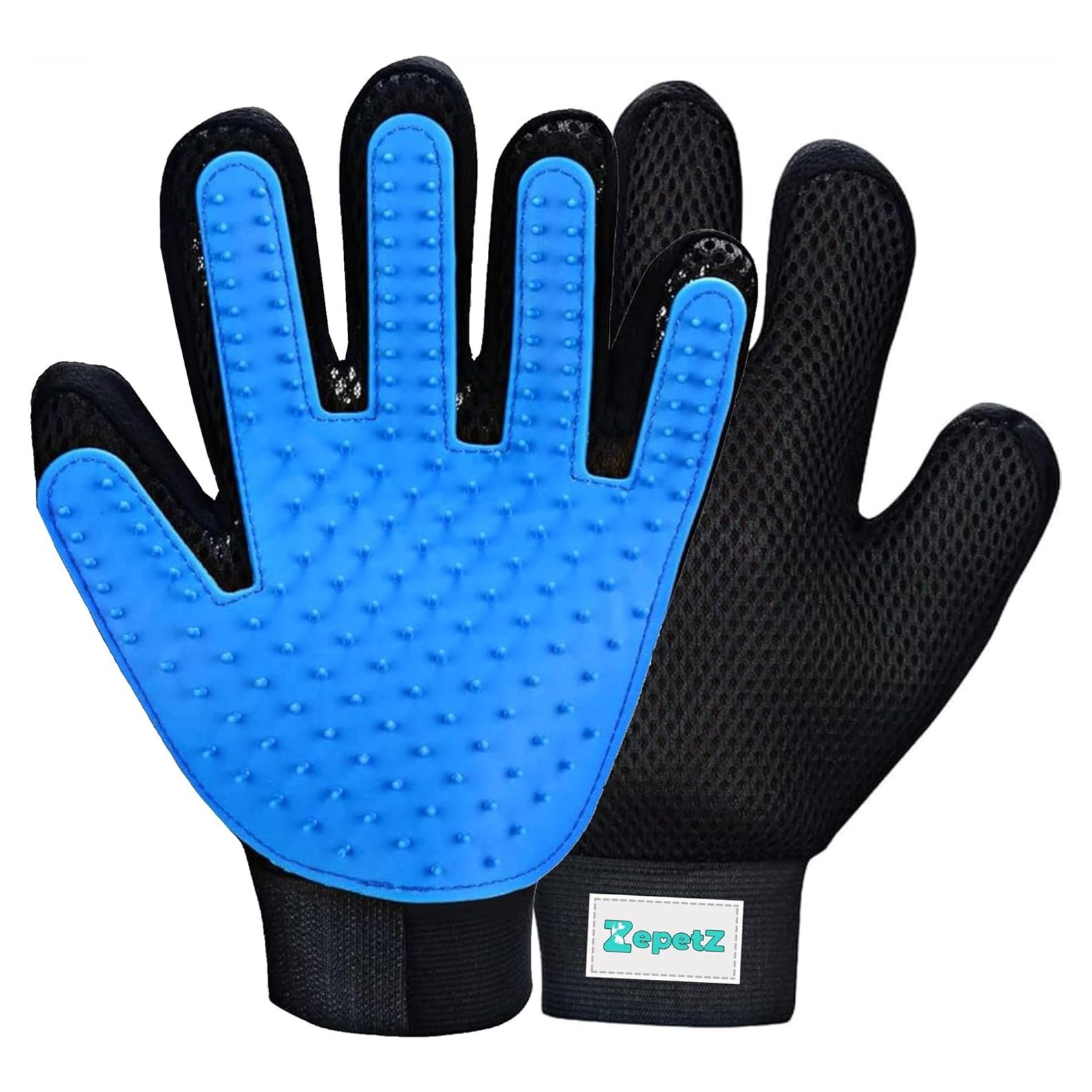 Guante Multi-Funcional ZepetZ para Remover Pelo de Mascotas - Mano Izquierda - Azul