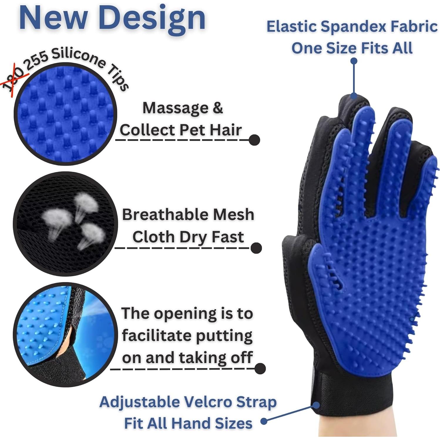 Guante Multi-Funcional ZepetZ para Remover Pelo de Mascotas - Mano Izquierda - Azul