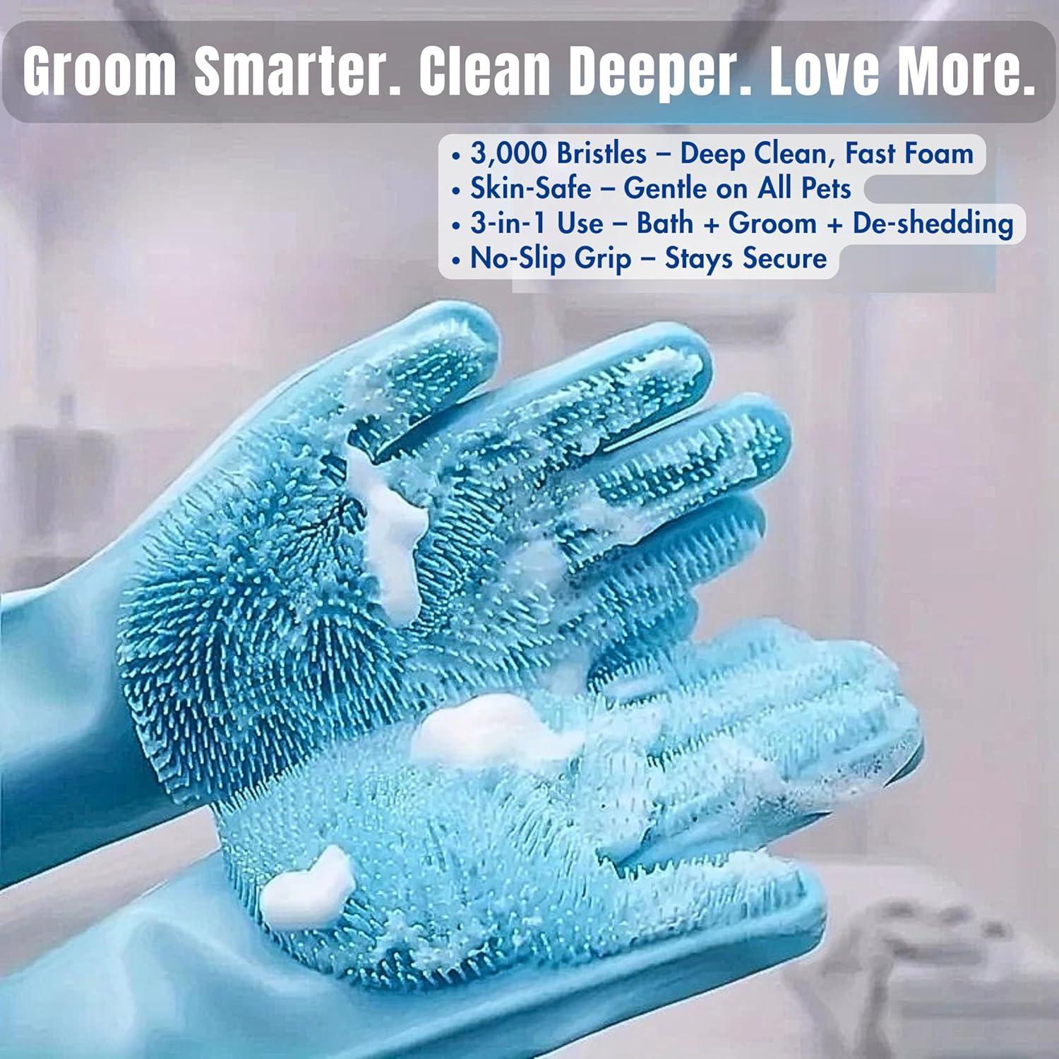 Guantes de Baño y Aseo de Silicona 2-en-1 para Mascotas